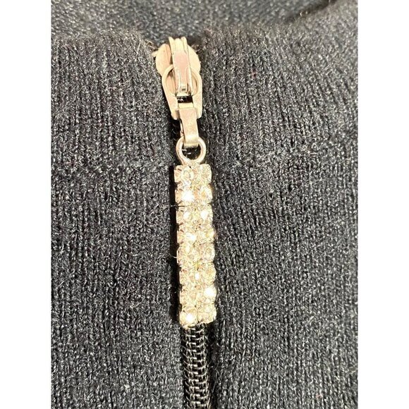 Luxe 360 Mercer Street Studio Black Pullover Sweater Rhinestone Zip Women's PL - Picture 4 of 10